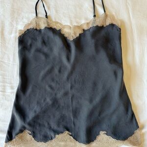 All Saints Black Camisole Nude Lace Trim Size 12 Silk Feel Adjustable Straps